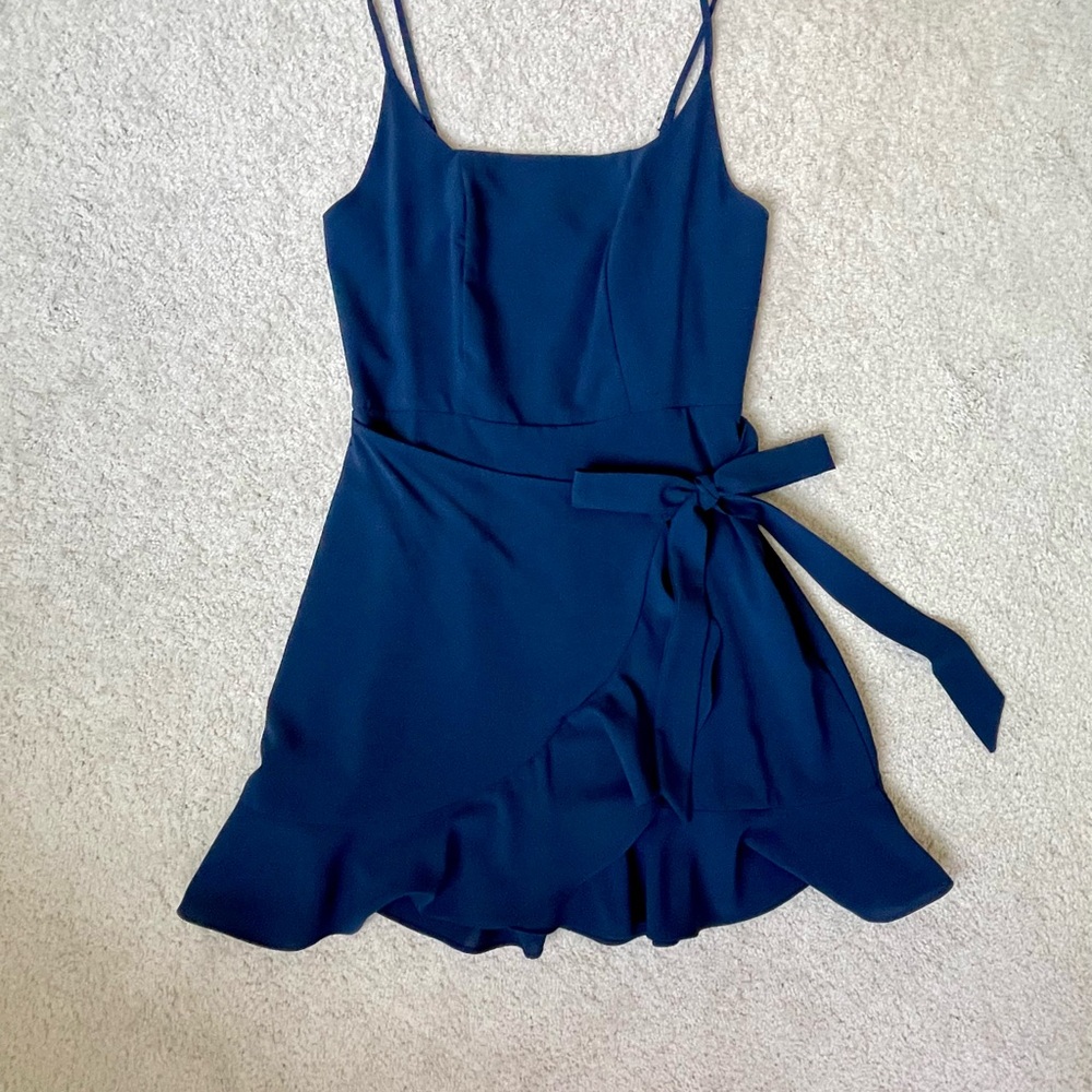 Navy Blue Dress with Ruffle Hem - Picture 2 of 4
